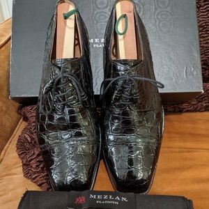 Mezlan Platinum Crocodile Captoe Shoes